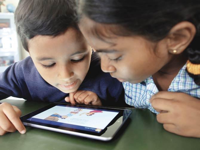 Children access Pratham titles through their platform features