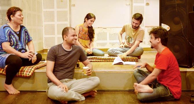 The writers performing at Antarnaad’s Marathi special at a rehearsal. Pic courtesy/Kunal Vijayakar