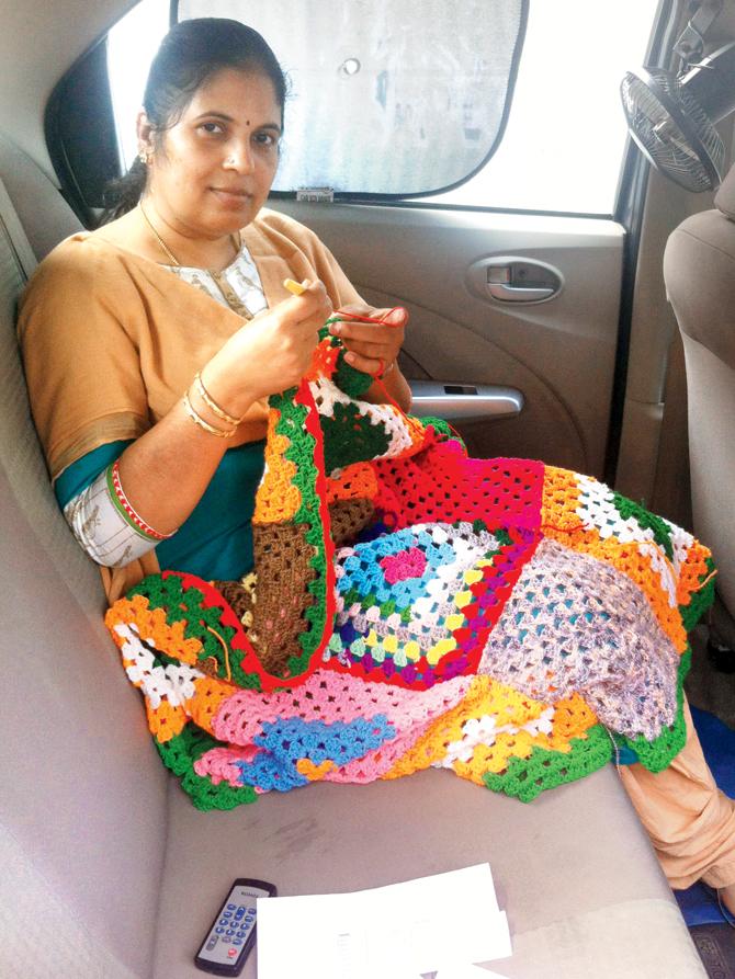 Subashri Natarajan, the Chennai-based founder of the group, Mother India’s Crochet Queens, usually knits on her  way to work in her car