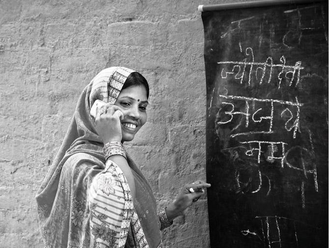 A woman teacher on her mobile 