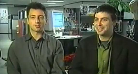 Google co-founders Larry Page (R) and Segey Brin