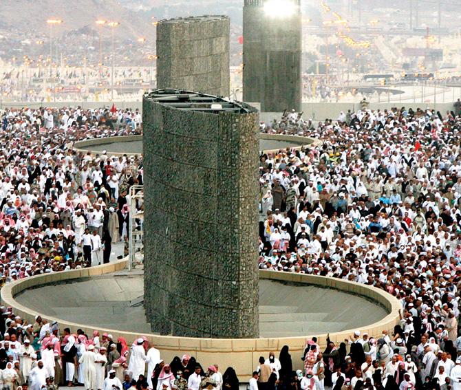 Thousands of Muslim pilgrims stone the walls in a ritual called ‘Jamarat’, in Mina near Mecca in December 2007. The stoning ritual is an emulation of Abraham’s stoning of the devil at the three spots where it is said Satan tried to dissuade the biblical patriarch from obeying God’s order to sacrifice his son, Ishmael. Pic/AFP