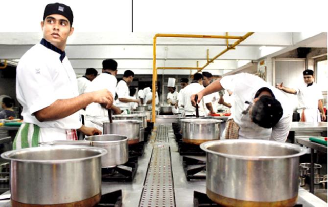 Students at a practical session at the institute’s kitchen. PICs/TUSHAR SATAM