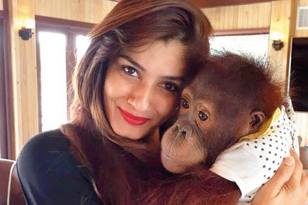Raveena Tandon cuddles up with an ape in Dubai