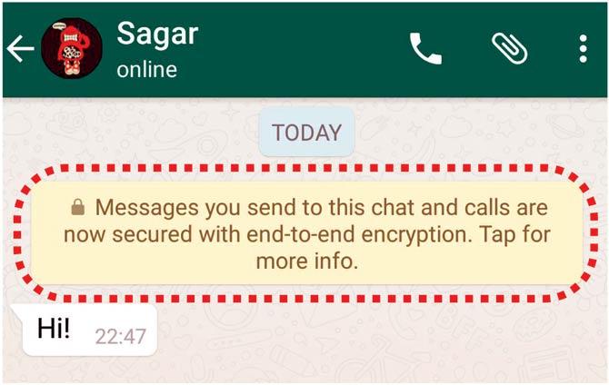 The end-to-end encryption message (circled) WhatsApp users received after the recent update