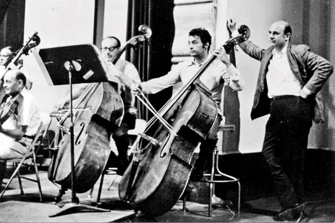 Zubin Mehta plays the double bass, 1966. Pic/Zubin Rney