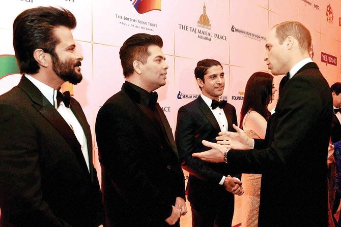 (L-R) Anil Kapoor, Karan Johar and Farhan Akhtar with Prince William, Duke of Cambridge
