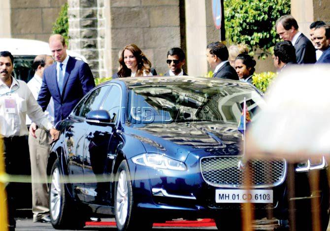 Will-Kat leave Taj yesterday morning on their way to Social, the last of their public outings in Mumbai. Pic/Bipin Kokate