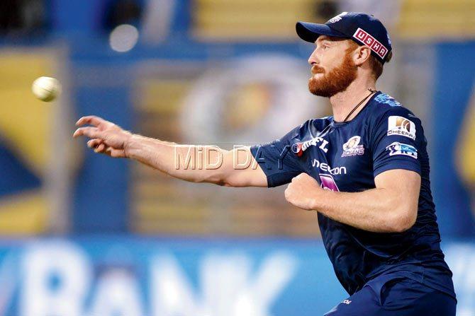 Mumbai Indians’ Martin Guptill during a practice session at Wankhede yesterday. PIC/ATUL KAMBLE
