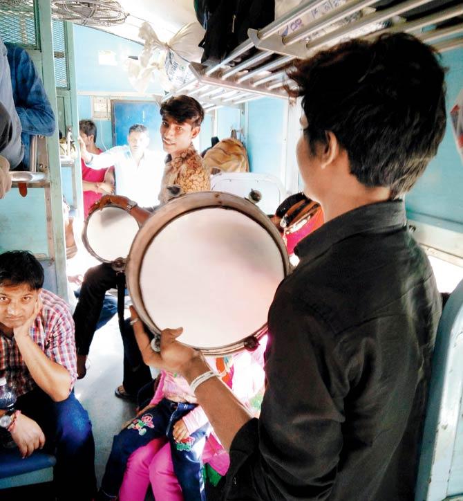 Passengers entertain with some music