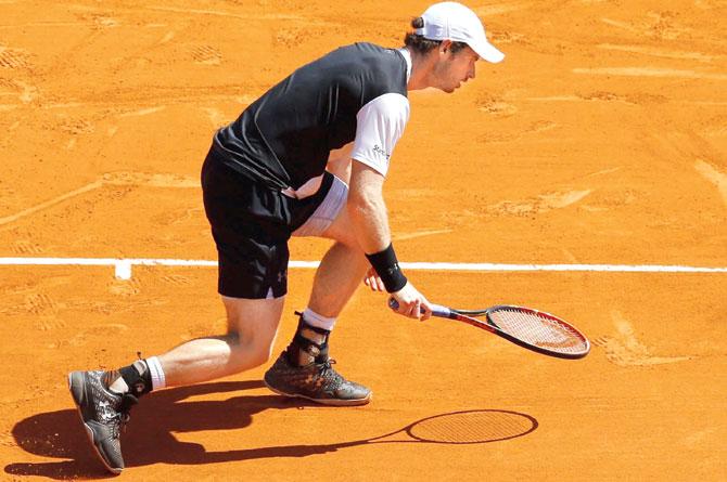 Mis-hit! Andy Murray fails to return to Rafael Nadal during their Monte Carlo Masters semi-final clash in Monaco on Saturday