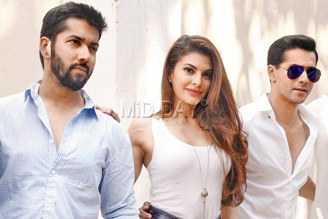 Jacqueline Fernandez with the Dhawan brothers Rohit and Varun. PIC/SURESH KARKERA 