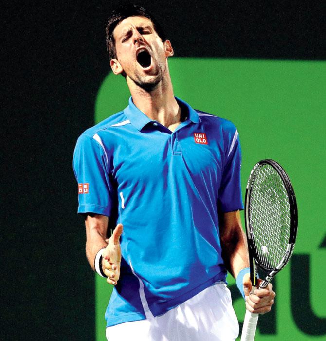 Novak Djokovic reacts during his quarter-final match against Tomas Berdych in the Miami Open at Florida on Wednesday. Pic/AFP