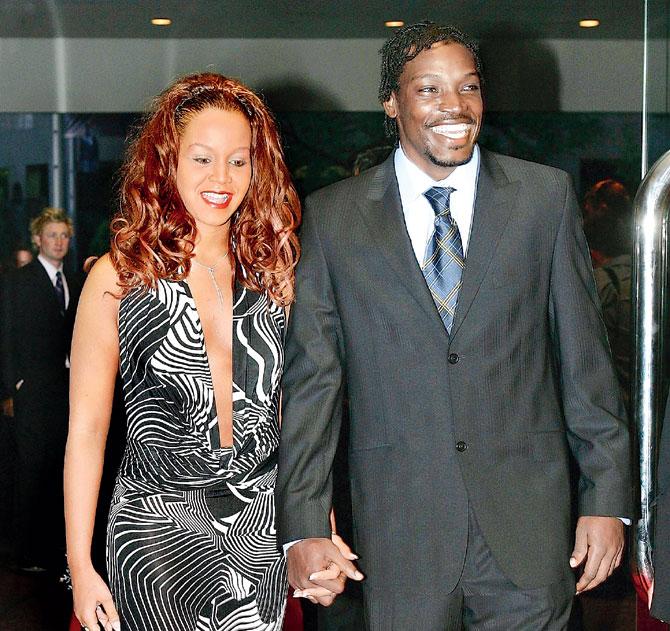 Chris Gayle with partner Natasha Berridge during the ICC Awards at Sydney, Australia in 2005. Pic/Getty Images