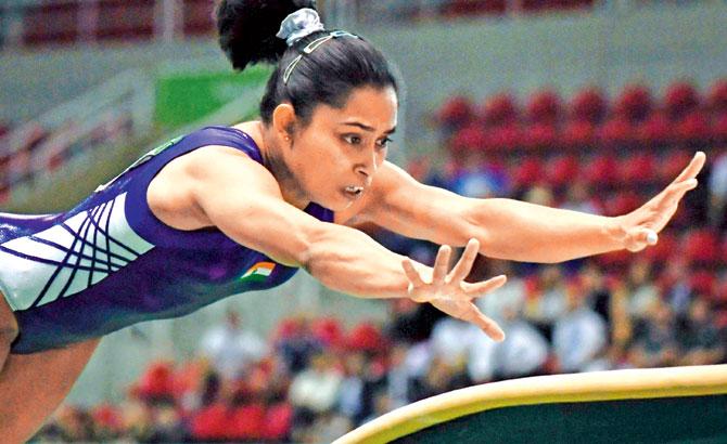 Dipa Karmakar competes during the gymnastics test event women