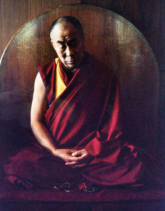 The Dalai Lama in meditation,  Dharamshala, 1997, by Diane Barker
