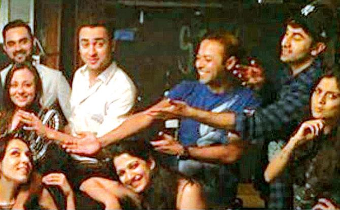 Avantika Malik and Imran Khan (on left) and Ranbir Kapoor (second from right). RK, of late, has been in a party-hearty mode.