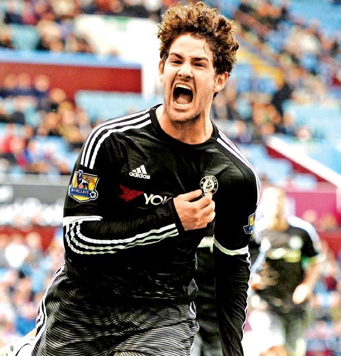 Chelsea striker Alexandre Pato celebrates after scoring from the penalty spot during their English Premier League match against Aston Villa in Birmingham on Saturday. Pic/AFP