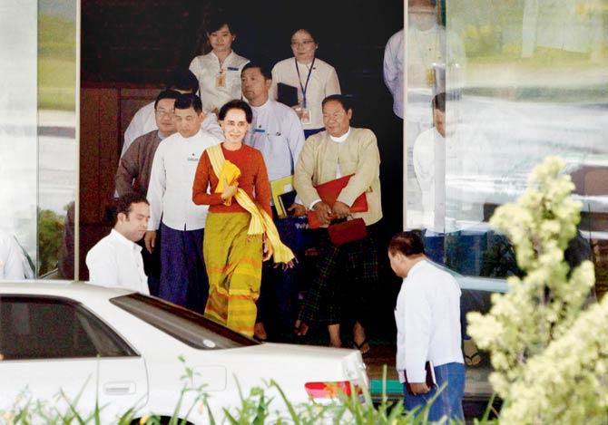 Myanmar’s Foreign Minister Aung San Suu Kyi. Pic/PTI