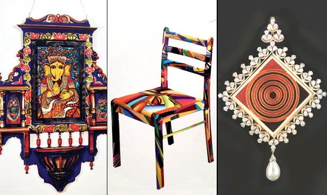 Art by Jayasri Burman, Chair designed by Bose Krishnamachari and Diamond pendant designed by SH Raza