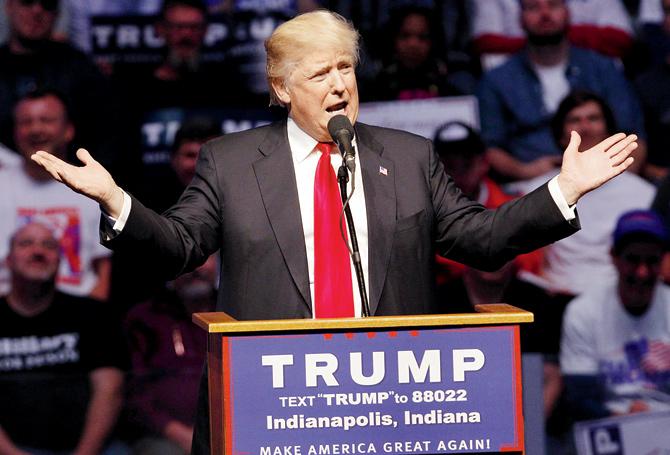Donald Trump at a rally in Indianapolis. Pic/AFP