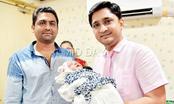 Nimesh hopes to adopt the newborn, who is now recovering well, said Dr Nitin Pawar (in pink). Pics/Nimesh Dave