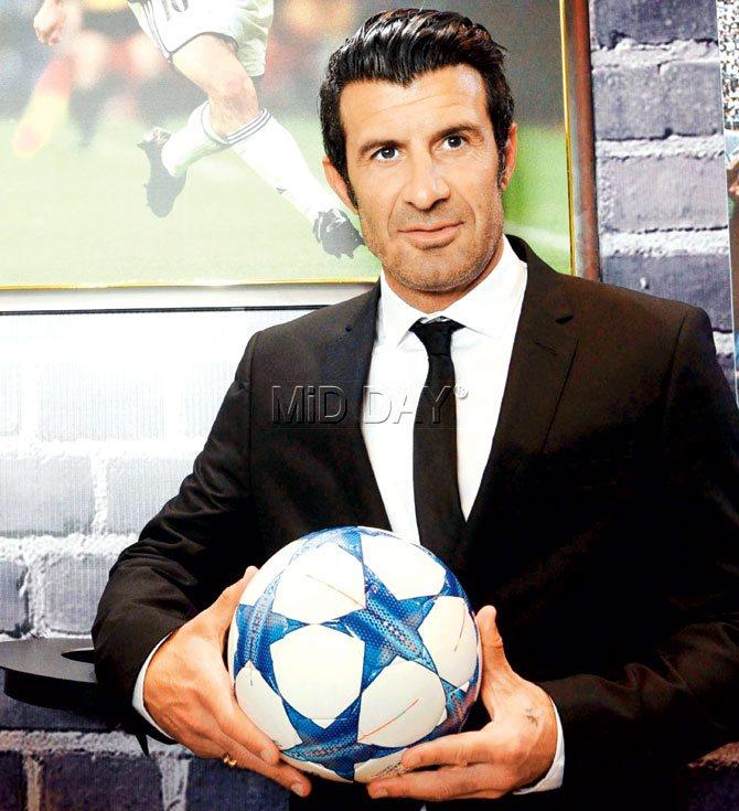 Former Portuguese footballer Luis Figo during the launch of Premier Futsal, a five-a-side football tournament at a city hotel yesterday. Pic/Suresh Karkera