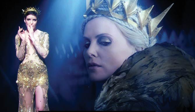 Halsey seen wearing a golden gown by Falguni and Shane Peacock in a still from the video of the song, Castle