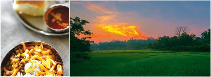 (From left) Kolhapuri Missal Ani Kutt; a paddy field en route to Aversa, a village in Karnataka