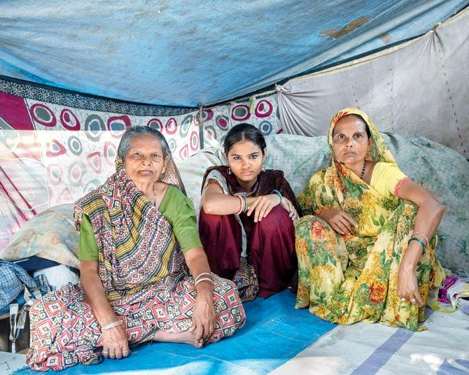 Three generations on the street. Maternal grandmother Radhi, 80; mother Lali, 40; Sonia, 17