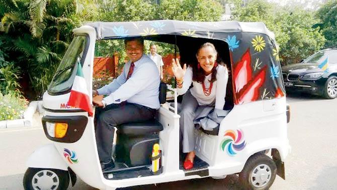 Mexican ambassador Melba Pria in her rickshaw