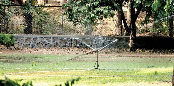 Instead of filling the watering holes for the animals at the park, the officials are using hundreds of litres of water to keep the plants and lawn alive at SGNP. Pic/Satej Shinde