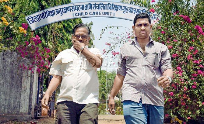 A confused Nimesh Bhansali leaves the juvenile court premises with his father after being told to do so. (Right) The nullah from where Baby Ansh was rescued a week ago. PICS/Nimesh Dave