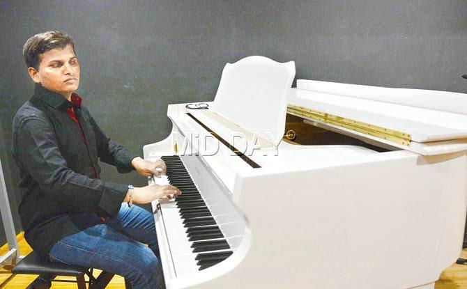 Nitesh Sonawane plays the B.Steiner piano at the True School of Music. Pic/Satej Shinde