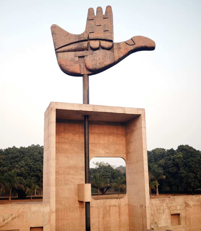 The Open Hand Monument at the Capitol Complex in Chandigarh was designed French modern architect Le Corbusier. Pic Courtesy/AFP