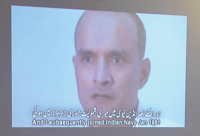 A still from the Pakistani video that shows arrested man Kulbhushan Yadav, who stands accused of being an Indian spy. Pic/AFP