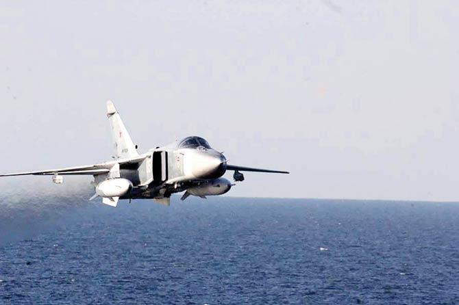 A Russian Sukhoi Su-24 attack aircraft, that flew over the USS Donald Cook. Pic/AFP