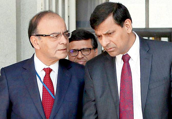 Union Finance Minister Arun Jaitley with RBI Governor Raghuram Rajan, at IMF 2016 Spring Summit in Washington DC last week. The governor has promised more rate cuts if the monsoon is on track this year. PIC/PTI