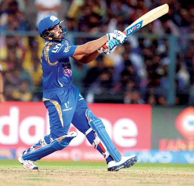 MI skipper Rohit Sharma en route his 54-ball 84 against KKR during an IPL match at Eden Gardens yesterday. Pics/AFP