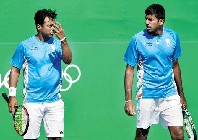 Leander Paes and Rohan Bopanna. Pic/AFP