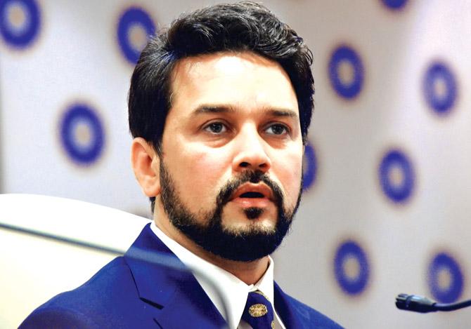 Board of Control for Cricket in India President Anurag Thakur at the Mumbai headquarters last May