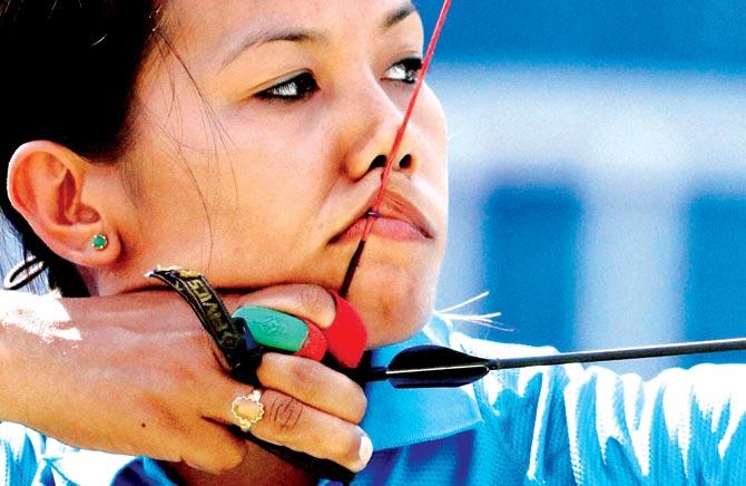 Indian archer Bombayla Devi Laishram takes aim during the individual recurve competition at Rio de Janeiro on Tuesday. Pic/AP