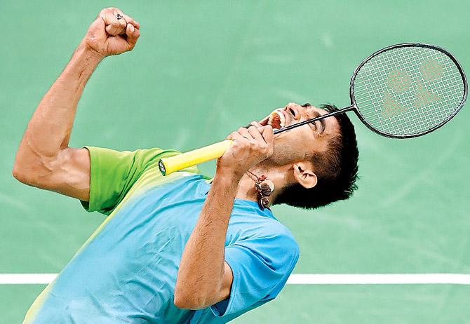 Srikanth reacts after beating Denmark