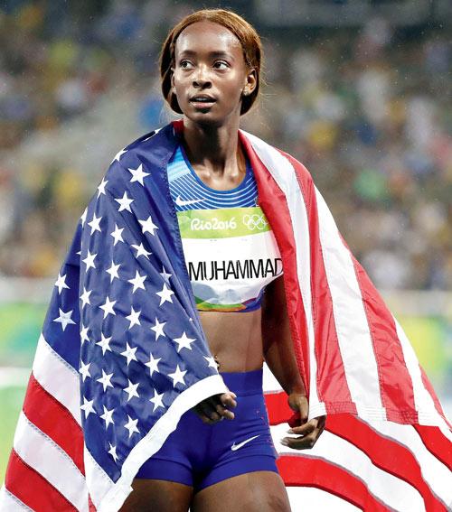 USA’s Dalilah Muhammad after winning the 400m hurdles gold on Thursday. Pic/Getty Images