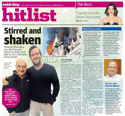 hitlist report on August 19 on Anupam Kher playing Hemant Oberoi in a Hollywood 26/11 film
