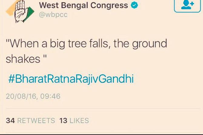 Screen grab of the controversial post by West Bengal Congress