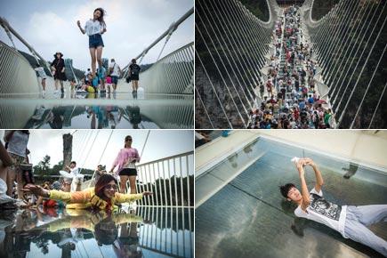 Floating in the air! China opens world's longest glass bottom bridge