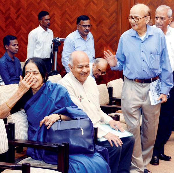 Mangala Narlikar, wife of Professor Jayant Narlikar find something to laugh at during the lecture. PIC/ATUL KAMBLE