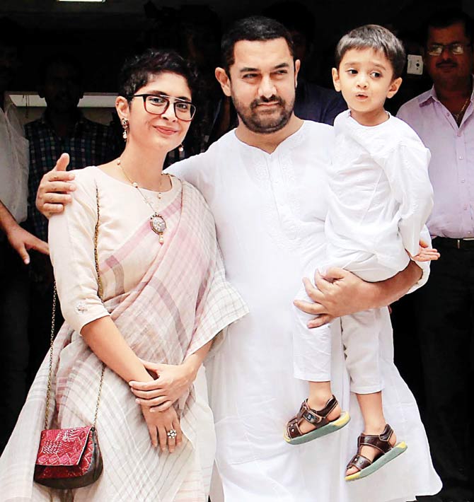 Kiran Rao and Aamir Khan with son, Azad. pic/pti