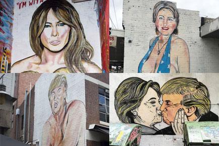 Artist in trouble over 'obscene' Hillary Clinton-Donald Trump graffiti